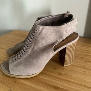 Open toed suede bootie heels